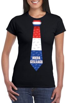 Bellatio Decorations Geslaagd t-shirt zwart met stropdas dames XS - Feestshirts