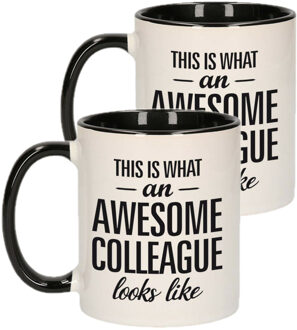 Bellatio Decorations Geweldige collega mok/beker zwart wit 300 ml - 2 stuks
