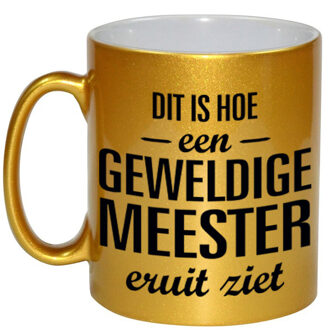 Bellatio Decorations Geweldige meester cadeau mok / beker goudglanzend 330 ml - feest mokken Goudkleurig