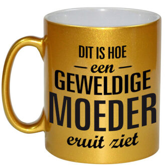 Bellatio Decorations Geweldige moeder cadeau mok / beker goudglanzend 330 ml - feest mokken Goudkleurig