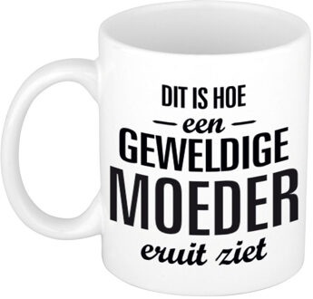 Bellatio Decorations Geweldige moeder cadeau mok / beker wit 300 ml - feest mokken Zwart