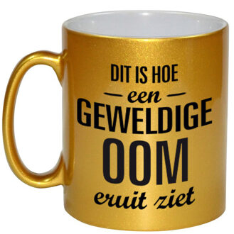 Bellatio Decorations Geweldige oom cadeau mok / beker goudglanzend 330 ml - feest mokken Goudkleurig