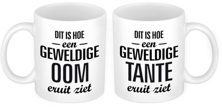 Bellatio Decorations Geweldige oom en tante mok - Cadeau beker set voor Oom en Tante