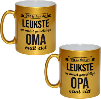 Bellatio Decorations Geweldige opa/oma koffie mokken / bekers - verjaardag cadeau set 2x - 300 ml - Goud - Keramiek