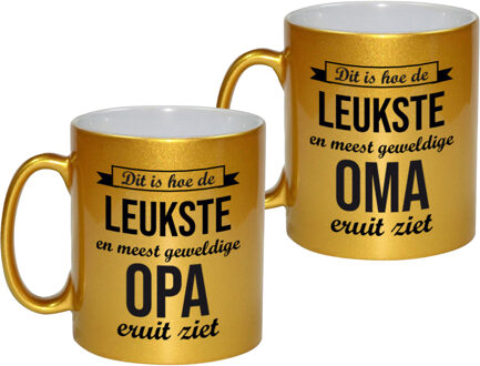 Bellatio Decorations Geweldige opa/oma koffie mokken/bekers - verjaardag cadeau set - 300 ml - Keramiek