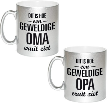Bellatio Decorations Geweldige opa/oma koffie mokken/bekers - verjaardag cadeau set - 300 ml - Keramiek