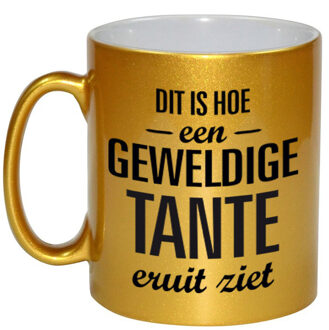 Bellatio Decorations Geweldige tante cadeau mok / beker goudglanzend 330 ml - feest mokken Goudkleurig