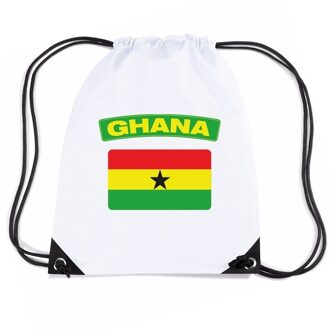 Bellatio Decorations Ghana nylon rijgkoord rugzak/ sporttas wit met Ghanese vlag