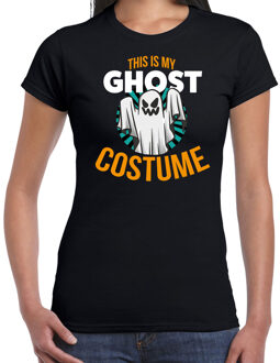 Bellatio Decorations Ghost costume halloween verkleed t-shirt zwart voor dames 2XL - Feestshirts