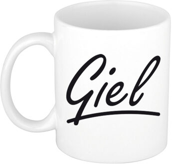 Bellatio Decorations Giel Naam koffiemok - beker - met sierlijke letters - wit - 300 ml - Cadeau - Heren