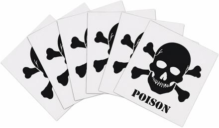Bellatio Decorations Gif - 6x - Poison - waarschuwing gevaren sticker - wit - 10 x 10 cm - Halloween en horror thema