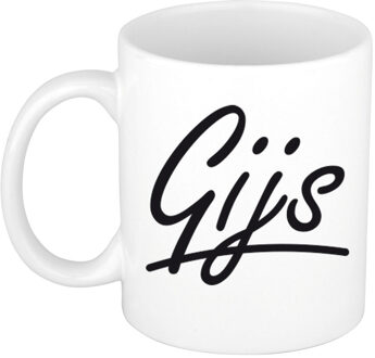 Bellatio Decorations Gijs Naam koffiemok - beker - met sierlijke letters - wit - 300 ml - Cadeau - Heren