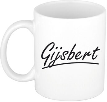 Bellatio Decorations Gijsbert Naam koffiemok - beker - met sierlijke letters - wit - 300 ml - Cadeau - Heren