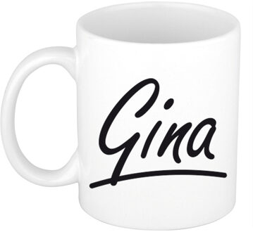 Bellatio Decorations Gina Naam koffiemok - beker - met sierlijke letters - wit - 300 ml - Cadeau - Dames