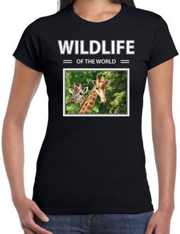 Bellatio Decorations Giraf t-shirt met dieren foto wildlife of the world zwart voor dames