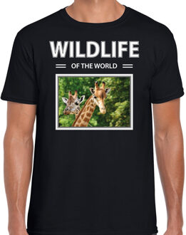 Bellatio Decorations Giraf t-shirt met dieren foto wildlife of the world zwart voor heren