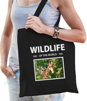 Bellatio Decorations Giraf tasje zwart volwassenen en kinderen - wildlife of the world kado boodschappen tas