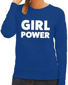 Bellatio Decorations Girl Power tekst sweater blauw voor dames