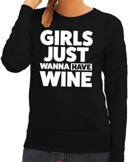 Bellatio Decorations Girls just wanna have Fun tekst sweater zwart voor dames XS