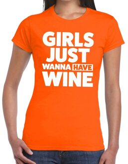 Bellatio Decorations Girls Just Wanna Have Wine fun t-shirt oranje voor dames 2XL - Feestshirts