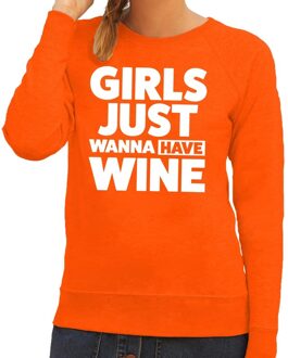 Bellatio Decorations Girls just wanna have Wine tekst sweater oranje dames - dames trui Girls just wanna have Wine - oranje kleding 2XL