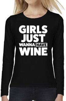 Bellatio Decorations Girls just wanna have wine tekst t-shirt long sleeve zwart voor 2XL