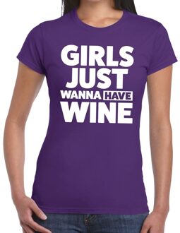 Bellatio Decorations Girls just wanna have Wine tekst t-shirt paars dames