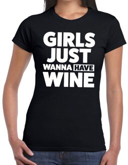 Bellatio Decorations Girls just wanna have Wine tekst t-shirt zwart dames 2XL