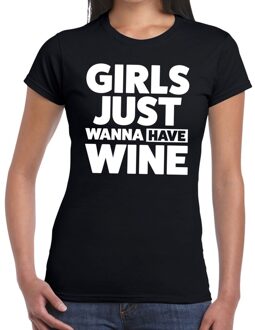 Bellatio Decorations Girls just wanna have Wine tekst t-shirt zwart dames