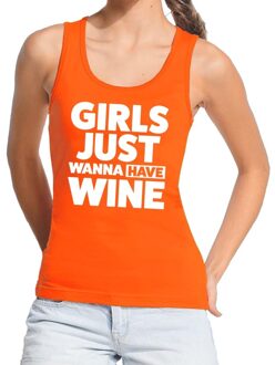 Bellatio Decorations Girls Just wanna have Wine tekst tanktop / mouwloos shirt oranje