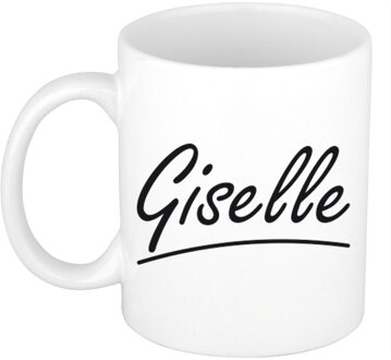 Bellatio Decorations Giselle Naam koffiemok - beker - met sierlijke letters - wit - 300 ml - Cadeau - Dames