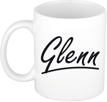 Bellatio Decorations Glenn Naam koffiemok - beker - met sierlijke letters - wit - 300 ml - Cadeau - Heren