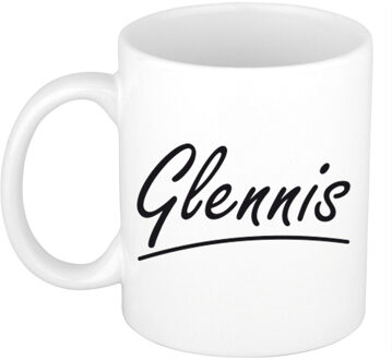 Bellatio Decorations Glennis Naam koffiemok - beker - met sierlijke letters - wit - 300 ml - Cadeau - Dames