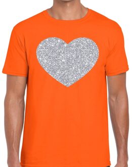Bellatio Decorations Glitter and Glamour hartje print - in het zilver - t-shirt in het oranje - voor heren - Love
