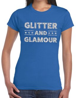 Bellatio Decorations Glitter and Glamour zilver glitter tekst t-shirt blauw dames