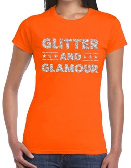 Bellatio Decorations Glitter and Glamour zilver glitter tekst t-shirt oranje dames 2XL