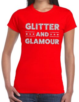 Bellatio Decorations Glitter and Glamour zilver glitter tekst t-shirt rood dames XS