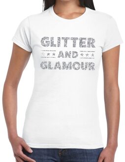 Bellatio Decorations Glitter and Glamour zilver glitter tekst t-shirt wit dames XS