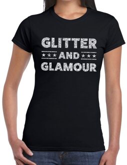 Bellatio Decorations Glitter and Glamour zilver glitter tekst t-shirt zwart dames