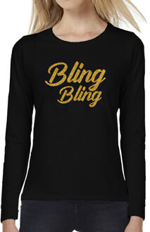 Bellatio Decorations Glitter en Glamour feest longsleeve shirt dames - bling bling goud - zwart - feestkleding