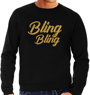 Bellatio Decorations Glitter en Glamour feest sweater heren - bling bling goud - zwart - feestkleding/trui 2XL