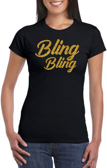 Bellatio Decorations Glitter en Glamour feest t-shirt dames - bling bling goud - zwart 2XL