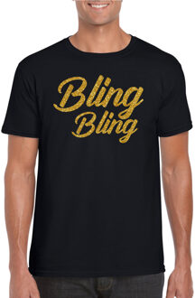 Bellatio Decorations Glitter en Glamour feest t-shirt heren - bling bling goud - zwart - feestkleding S