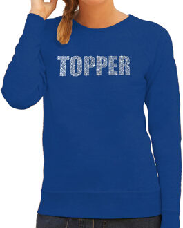 Bellatio Decorations Glitter foute trui blauw Topper rhinestones steentjes voor dames - Glitter sweater/ outfit XL