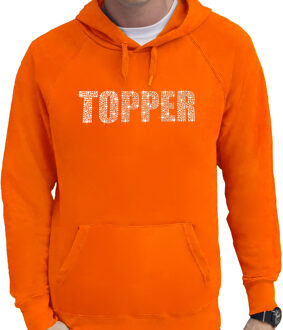 Bellatio Decorations Glitter foute trui hoodie oranje Topper glitter steentjes voor heren - Capuchon trui 2XL