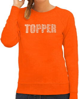 Bellatio Decorations Glitter foute trui oranje Topper rhinestones steentjes voor dames - Glitter sweater/ outfit 2XL