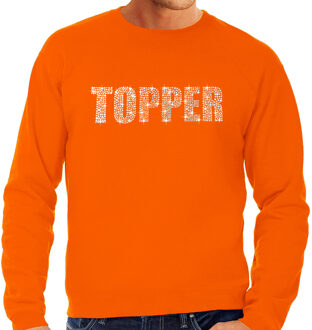 Bellatio Decorations Glitter foute trui oranje Topper rhinestones steentjes voor heren - Glitter sweater/ outfit 2XL