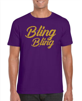 Bellatio Decorations Glitter glamour feest t-shirt heren - bling bling goud - paars - feestkleding M