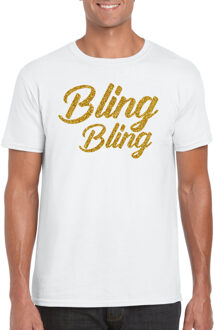 Bellatio Decorations Glitter glamour feest t-shirt heren - bling bling goud - wit - feestkleding M