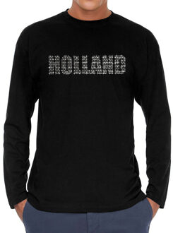 Bellatio Decorations Glitter Holland longsleeve shirt zwart rhinestone steentjes voor heren EK/WK 2XL - Feestshirts